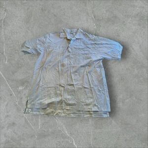 PETER MILLAR Golf XL Polo Shirt Blue Short Sleeve Brown White Striped Cb Logo